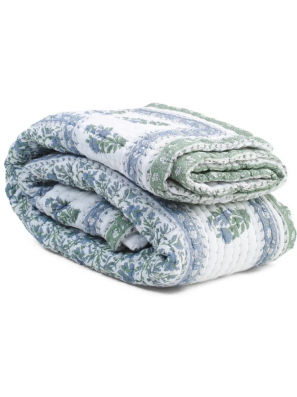 Passport Hand-Stitched Floral Quilted Bedding in Blue and Green
